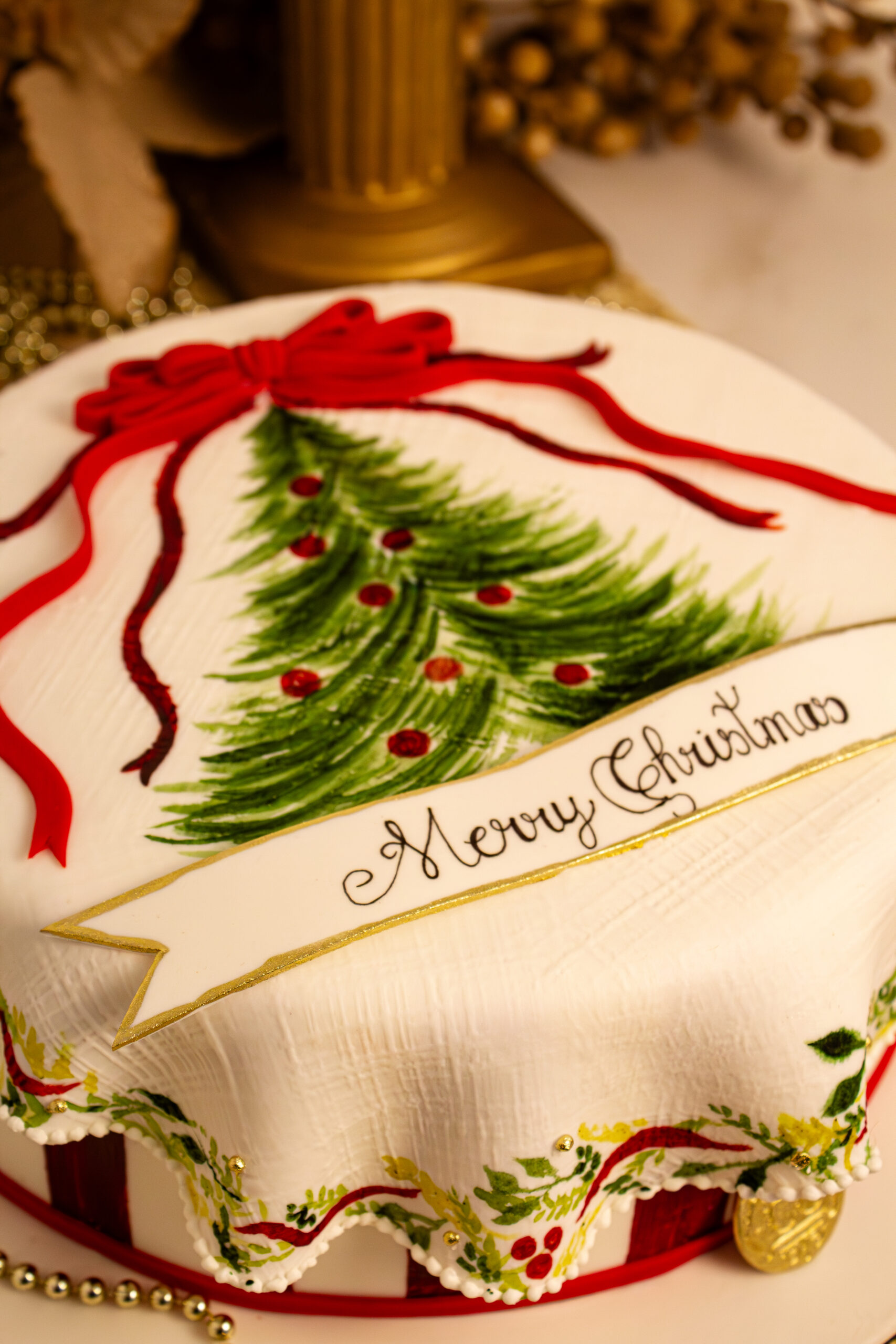 Bolo Natalino demonstrativo, pintado à mão.