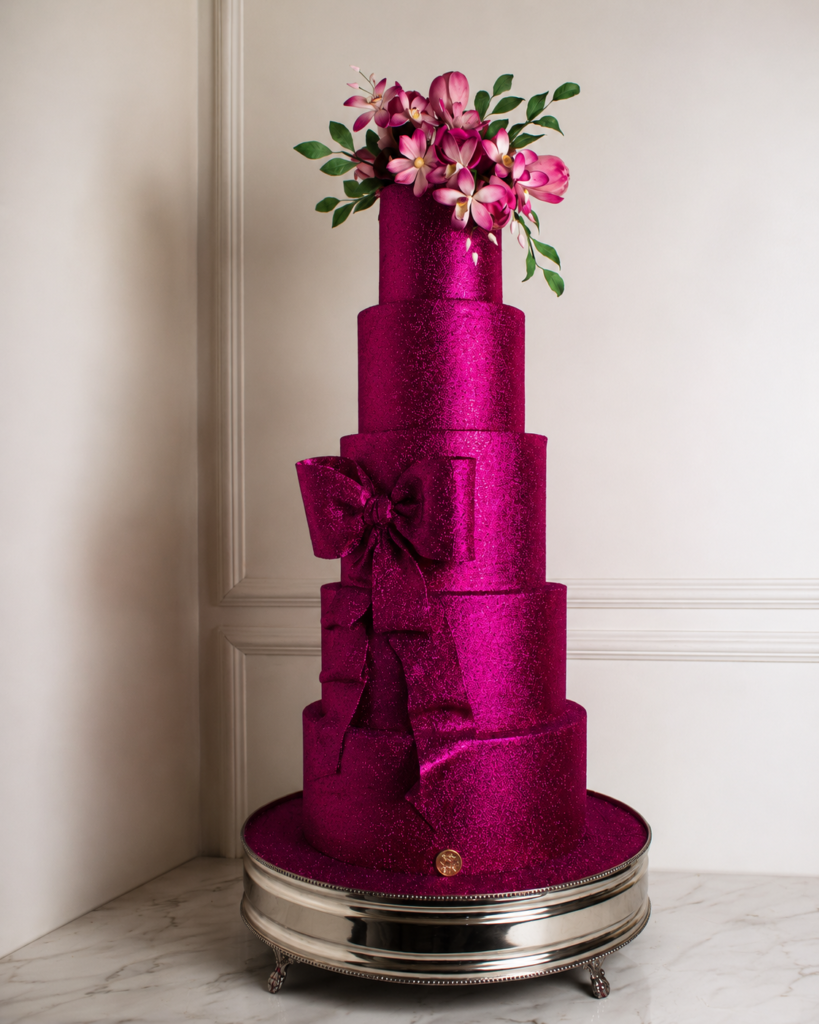 Bolo de Aniversário de 15 Anos Glitter Rosa